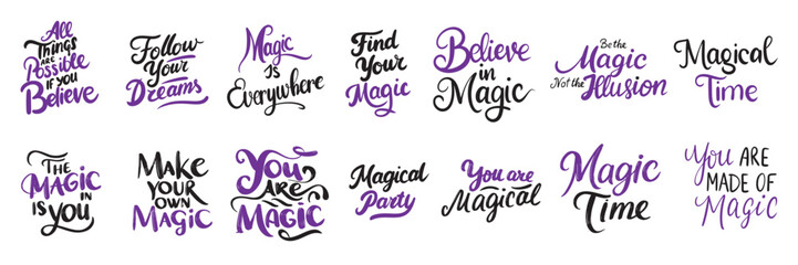 Collection of text lettering about magic