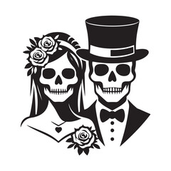 Day of the Dead Bride and Groom Skeletons Silhouette Vector