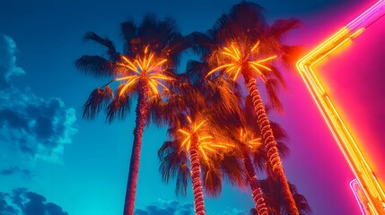 Neon Palm Trees Night Scene