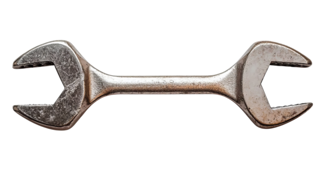 Close-up of a metallic wrench with a worn texture, symbolizing mechanics and maintenance tasks.