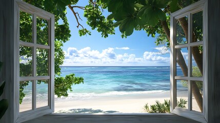 Serene Beach View from Open Window