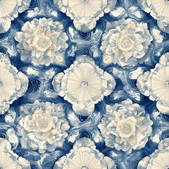 Blue and Cream Floral Textile Design