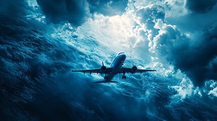 Beautiful plane flying over the ocean