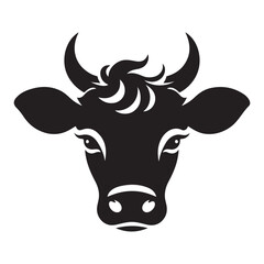 Black Cow Head Silhouette Illustration a Classic Farm Animal Vector Art