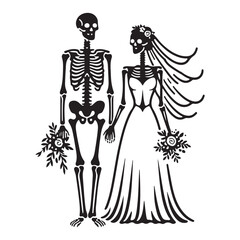 Skeletal Bride and Groom Silhouette Illustration Eternal Love Design
