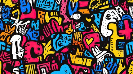 Seamless Doodle Art Pattern: Ideal for Street Art, Sportswear, and Fashion