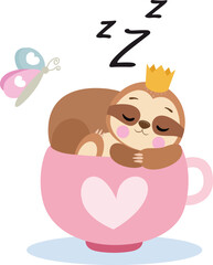 Brown sloth prince sleeping inside a cup.cdr