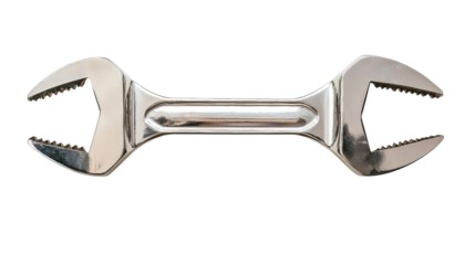 Close-up of a shiny, metallic wrench tool, perfect for plumbing or mechanical work.