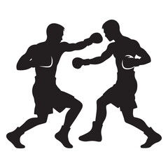 Boxing Match Silhouette Illustration Vector Two Boxers Sparring Action