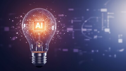 Light bulb with AI symbol and circuitry background Illustrates innovation, technology, and artificial intelligence concepts