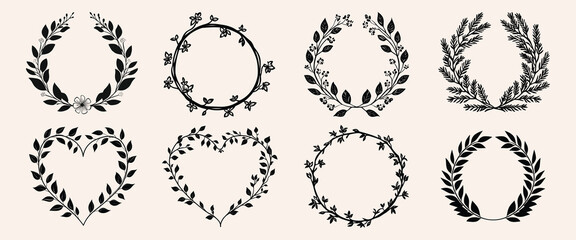 Obraz premium Elegant botanical wreath isolated illustration, vector set