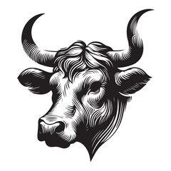 Intricate Bull Head Engraving Vector Illustration for Premium Branding