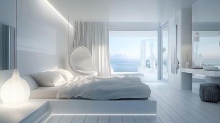 Fototapeta premium White Bedroom Interior for Relaxation and Healthy Sleep