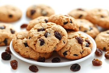 A Scrumptious Dish of Oatmeal Raisin Cookies with a Transparent Background
