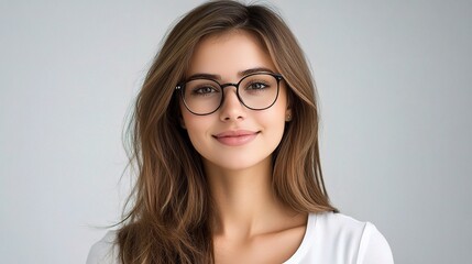 Fototapeta premium Young Businesswoman in Glasses with Natural Smile and Elegant Style