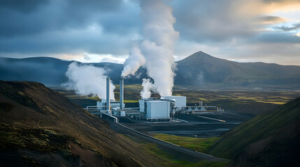 Fototapeta premium A high-tech geothermal power station in a volcanic region, extracting heat from beneath the earths surface