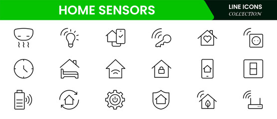 Smart home and sensors line icons. For website marketing design, logo, app, template, ui, etc. Vector illustration.