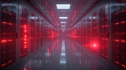 Fototapeta premium Server Room with Red Lights
