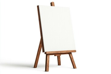 Easel with a blank canvas used for artistic purposes, isolated on a white background