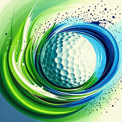 abstract image - Golf ball swirling in vibrant green and blue motion.