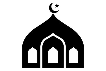 Mosque silhouette black and white background vector illustration