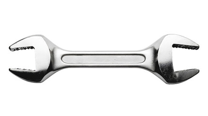 Close-up of a shiny steel adjustable wrench on a white background.
