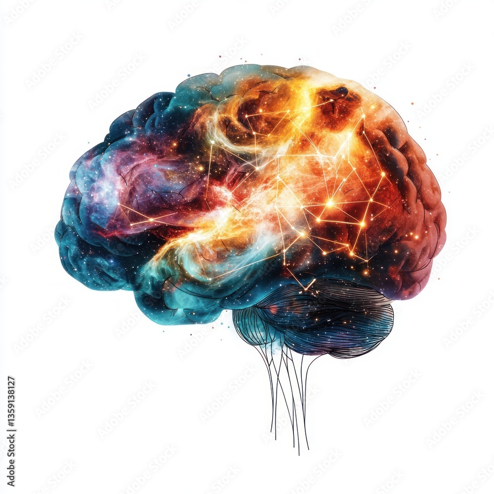 Poster human brain nebula cosmic connections and neural pathways visualization
