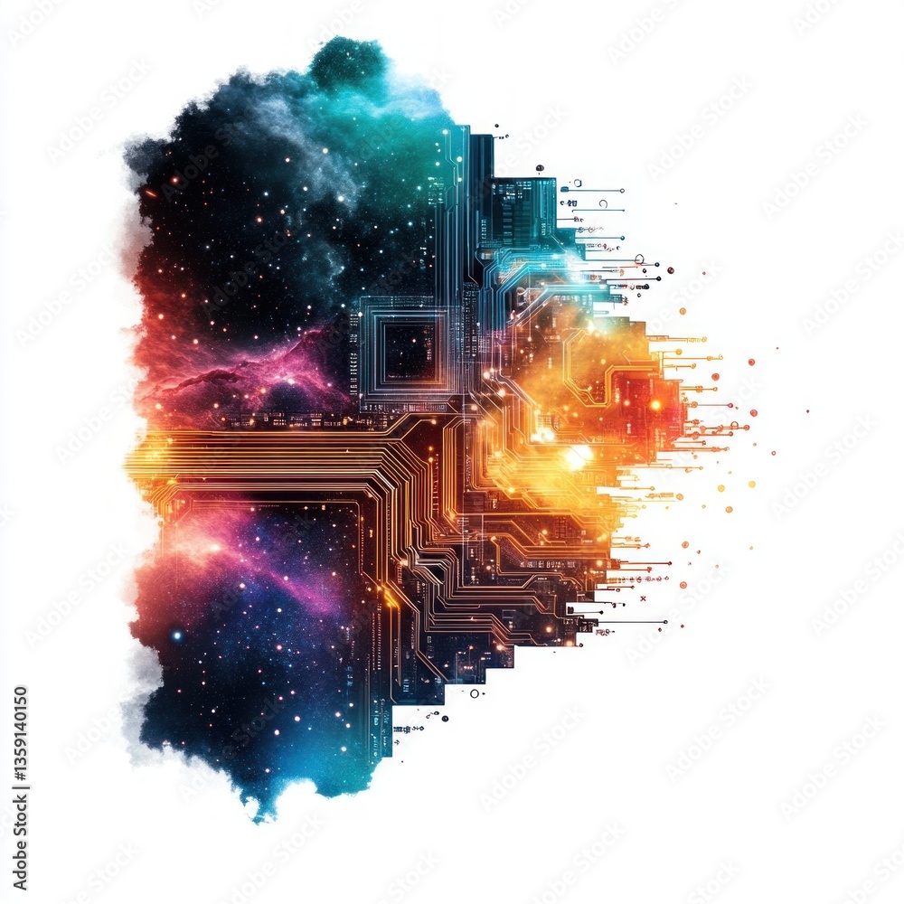 Poster Abstract Cosmic Circuitry Design Digital Nebula Technology Background Image