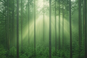 Obraz premium Mystical Forest Sunlight: A Serene Landscape Painting