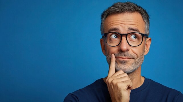 Puzzled Middle-Aged Man in Glasses with Thoughtful Expression