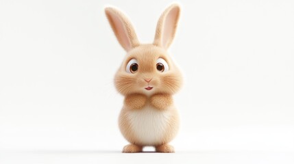 Fototapeta premium Cute cartoon bunny, front view, studio background, possible use for children's products