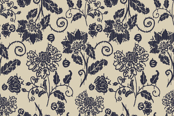 Ikat floral paisley embroidery seamless pattern on background. Ikat ethnic flower oriental pattern traditional. Aztec style abstract vector illustration. design for ikat floral fashion fabric,clothing