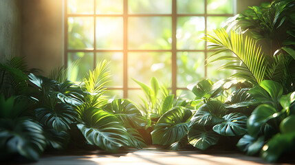 Fototapeta premium A lush green plant with leaves that are reaching towards the sun