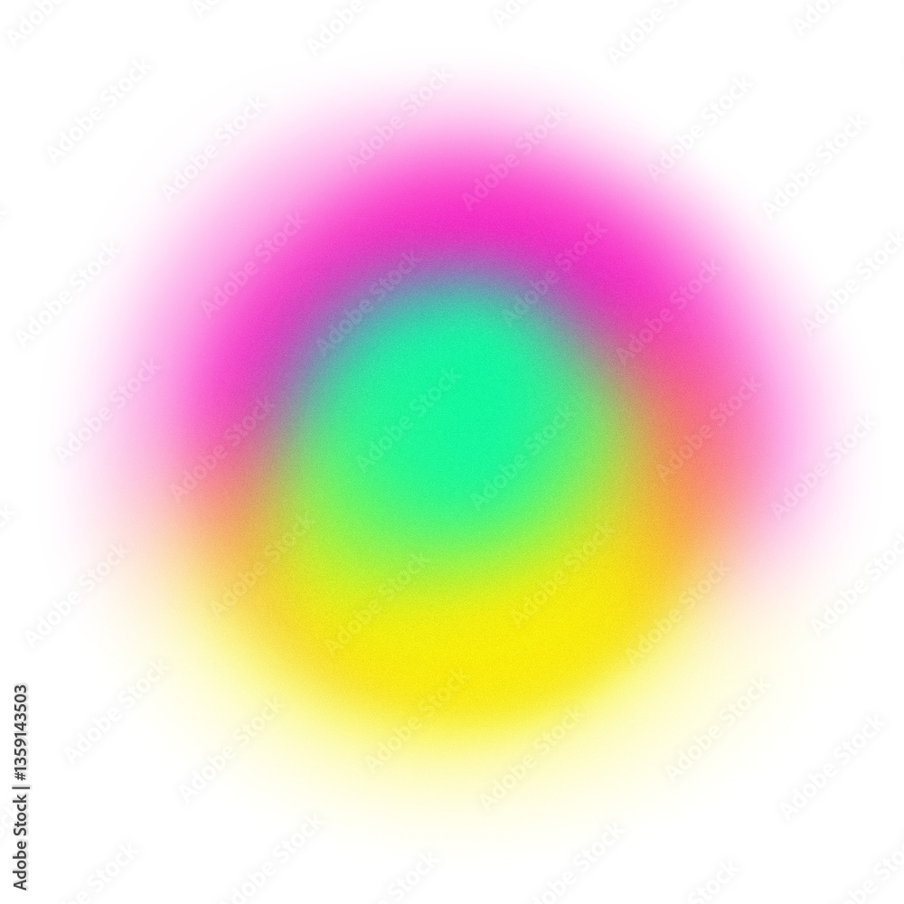 Aufkleber Multicolor neon abstract gradient shape with central turquoise glow with noise and blur effects on transparent background