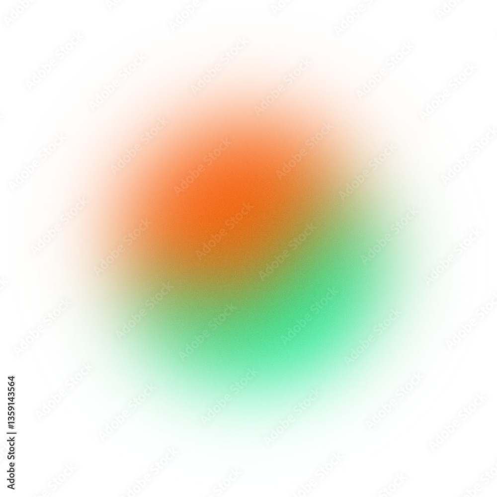 Poster Abstract vibrant shape with green-orange color blend with noise and blur effects on transparent background
