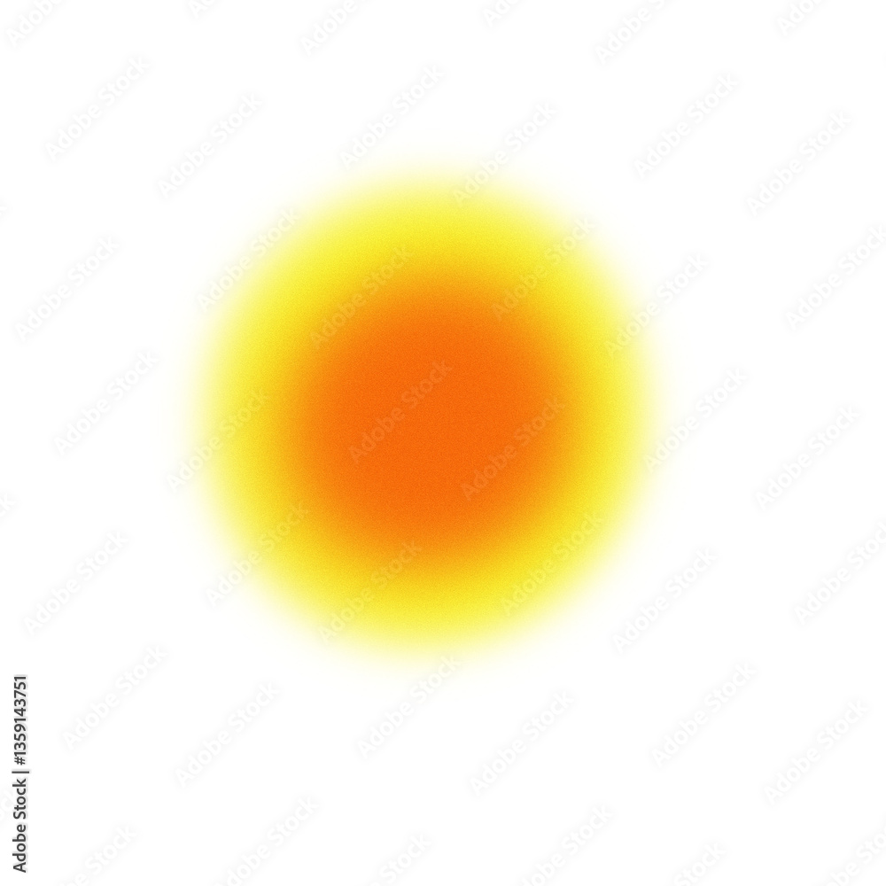 Poster Warm yellow-orange glowing circle with soft gradient effect with noise effects on transparent background