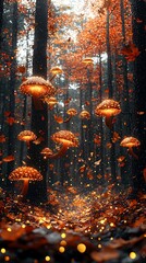 Magical forest mushrooms illumination fantasy high resolution picture