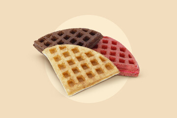 Assorted Waffle Slices – Chocolate, Vanilla, and Strawberry Flavors on Neutral Background