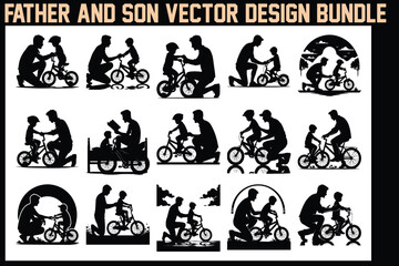 Naklejka premium Father and Son Bicycle Silhouette Set