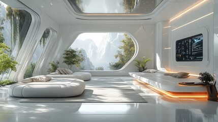 Fototapeta premium Futuristic Mountain View Living Room