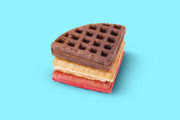 Assorted Waffle Slices – Chocolate, Vanilla, and Strawberry Flavors on Neutral Background, Perfect for Ads, Promotions, and Social Media