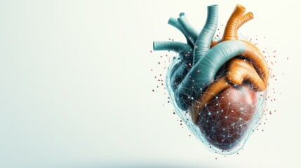 Abstract 3D Render of a Human Heart with Network Connections and Vessels Medical Science and Technology Concept