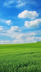 Obraz premium Vivid green meadow under a clear sky a realistic representation of nature s beauty