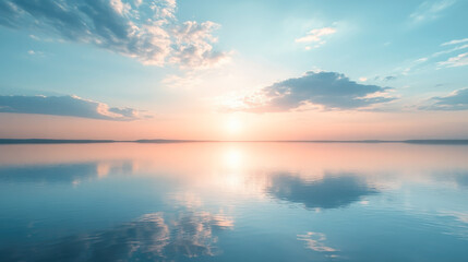 Fototapeta premium A serene sunset casts vibrant colors over tranquil waters, creating a picturesque scene of nature's beauty and tranquility.