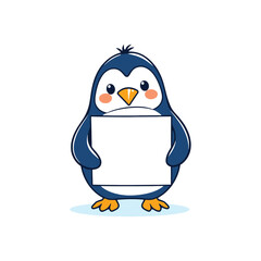 Cartoon Penguin Holding a Blank Sign for Custom Text and Creative Design Projects