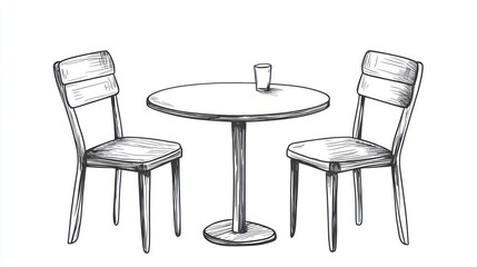 Hand-drawn sketch of a cafe table and chairs