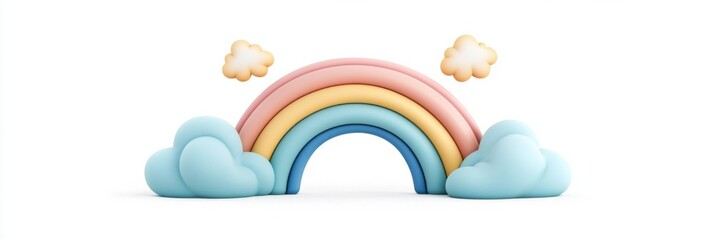 Playful 3D clay style rainbow icon with smooth colors and exaggerated curves on a white background