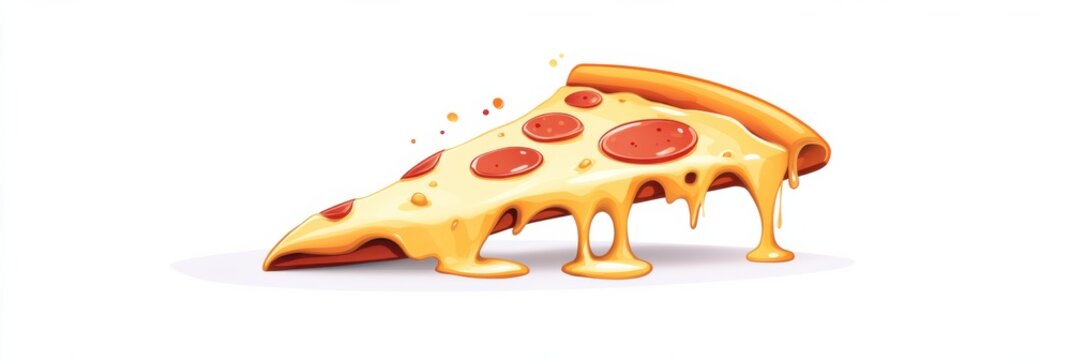Playful cartoon pizza slice icon with exaggerated cheese on a white background - Powered by Adobe