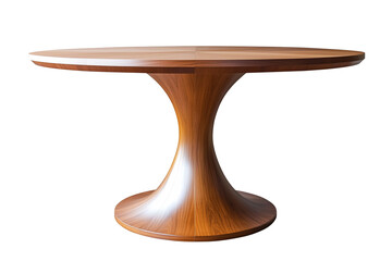 modern round wooden table isolated on a transparent or white background, cut-out, PNG