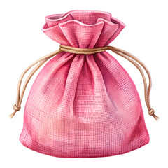 Watercolor Pink burlap drawstring bag isolated on transparent background